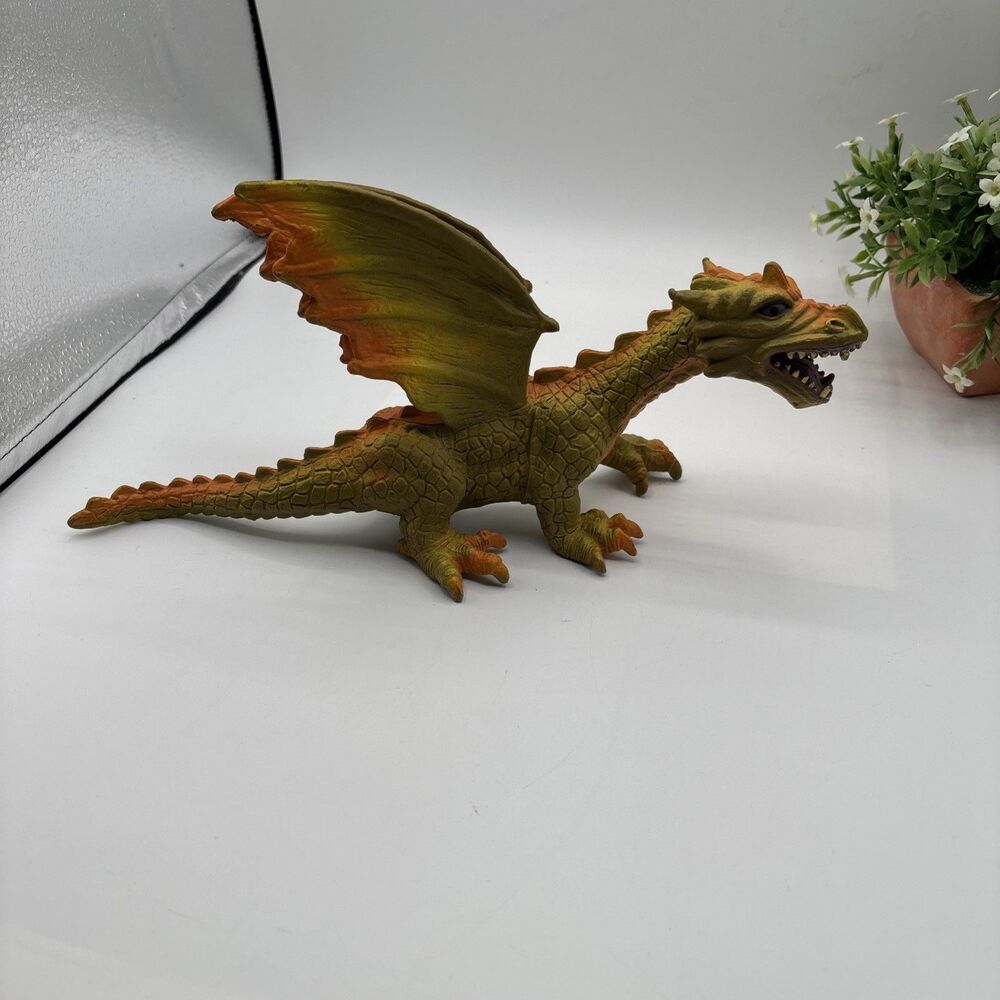 2005 Vtg Dragon Figure Vinyl Toy Orange green wings fantasy Preowned Boys Gift